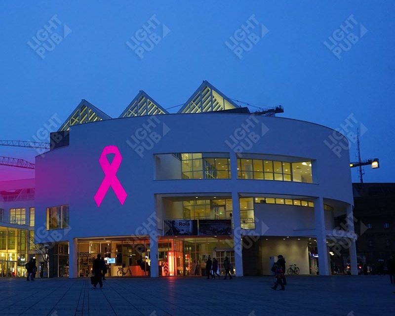 Projection ruban lumineux sur façade bâtiment pour sensibilisation